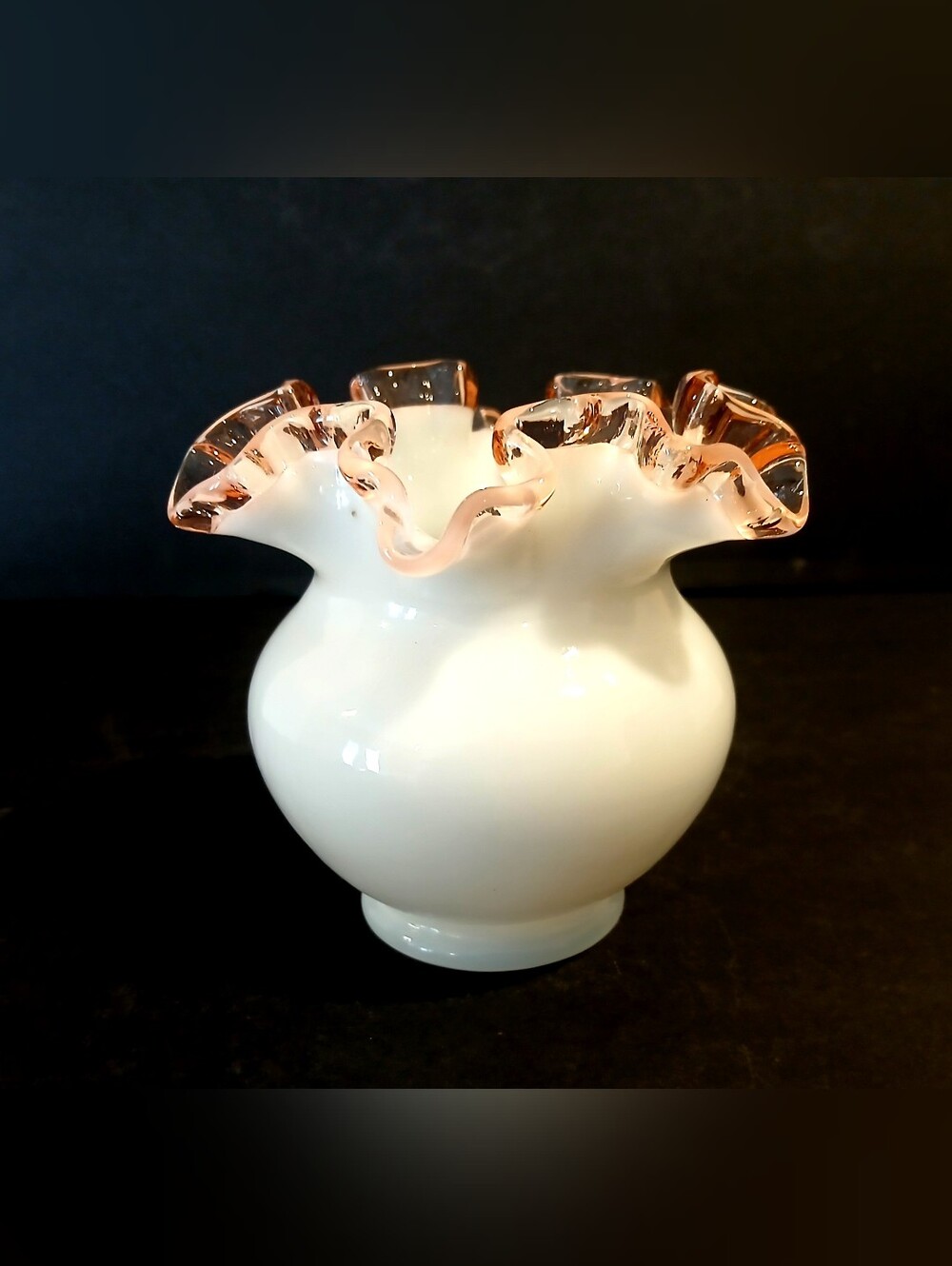Vintage White and Pink Ruffled Glass Vase - Home Accents